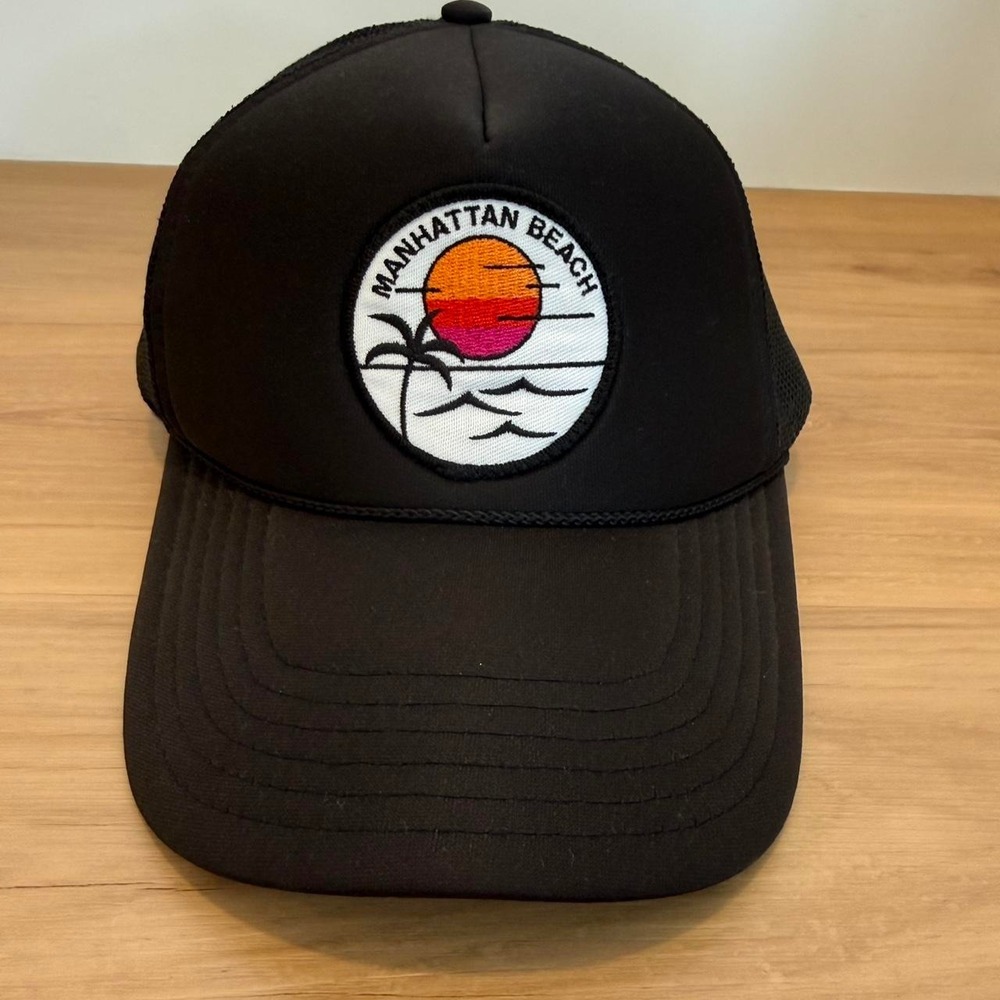 Black Manhattan Beach trucker hat snap back